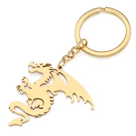 BONSNY Edelstahl niedlich Fantasy Drachen Schlüsselanhänger Dinosaurier Schmuck Geschenk für Frauen Damen Reisen Autoschlüssel Geldbörse Zubehör (SK132-Gold)