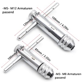 Aoyswuz Tap Threading Wrench Set M3-M8 / M5-M12 T-Handle Ratchet Tap Adjustable Hand Tapping Tool for Tap and Die Set