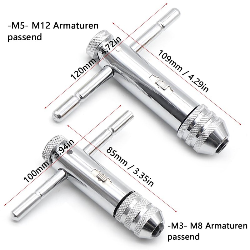 Aoyswuz Tap Threading Wrench Set M3-M8 / M5-M12 T-Handle Ratchet