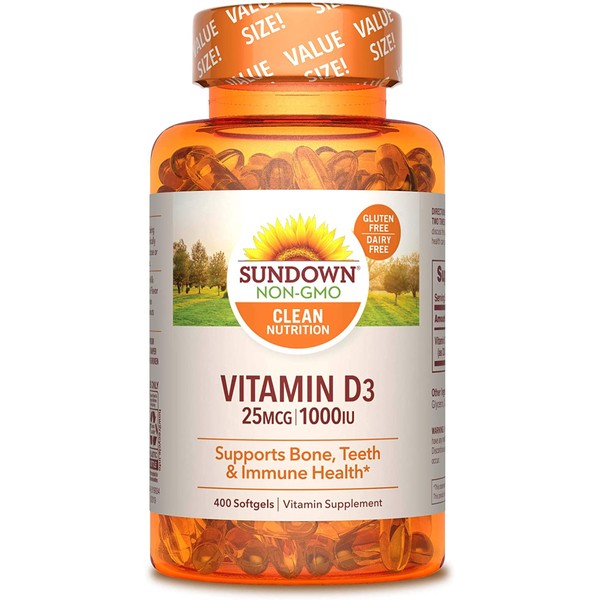 Vitamin D3 by Sundown, Immnue Support & Bone & Teeth Health, 1000iu D3, Gluten Free, Dairy Free, 400 Softgels