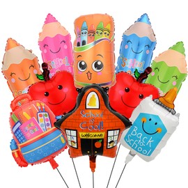 10 Pcs Back to School Balloons with Pencil, Bag, Crayon Box and Apple Balloons for First Day of School Decorations, Kindergarten Classroom Party Supplies Backdrop Decor