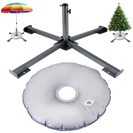FLKQC Foldable Beach Umbrella Stand, Portable and Adjustable Sunshade Holder with Water Weight Bag, Heavy Duty Sunshade Base Holder for Outdoor, Courtyard and Beach Use (Black)