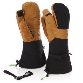 Trigger Finger Mittens - Three Finger Mitts - Warm Breathable Winter Gloves - Wool Insulation - Classic Ski and Snowboarding Gloves - Tan/Black - Small
