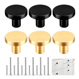 Round Cabinet Knobs, 6PCS Door Kitchen Hardware Cupboard Knob, 30 MM Single Hole Cupboard Door Handles for Drawer Wardrobe Cabinets Doors Decoration(Gold, Black)