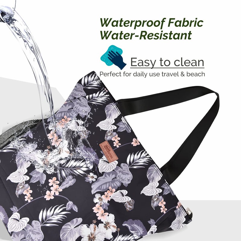HOMESPON Large Waterproof Beach Tote Bag with Zip and Pockets