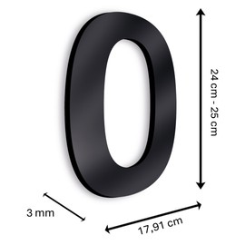GOYAPRINT House Number 25 cm House Number Sign Black Numbers for Signage Houses, Rooms, Offices etc (Number 0)