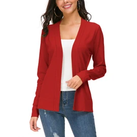 Urban CoCo Women's Long Sleeve Open Front Knit Cardigan Sweater (Red, S)