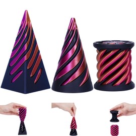 Gencokok 3Pcs Impossible Pyramid Passthrough Sculpture, 2024 New 3D Printed Spiral Cone Fidget Toy, Impossible Cone Anxiety Relief Toy, Impossible Pyramid for Desktop Decoration Toy (Purple Gold)
