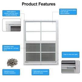 NeatiEase 2 Pack Shed Window, 18" x 23" Flush Mount Window with Tempered Glass and Fiberglass Screen for Shed, Chicken Coop, Playhouse, Household, Garage