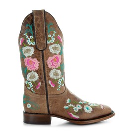 Soto Boots Women's Jasmine Tan Square Toe Boot, Handcrafted Genuine Leather, Embroidered Floral Design, Mid-Calf Bootie M50043 (6)