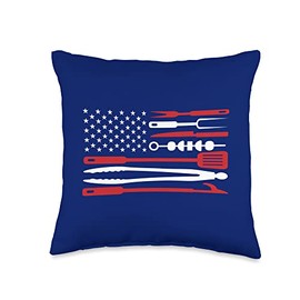 Gifts for Grillers Grill Tools American Flag Throw Pillow, 16x16, Multicolor