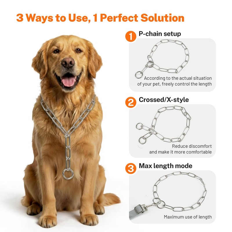 Yternal Professional Dog Martingale & Choke Chain – 3-Way Stainless