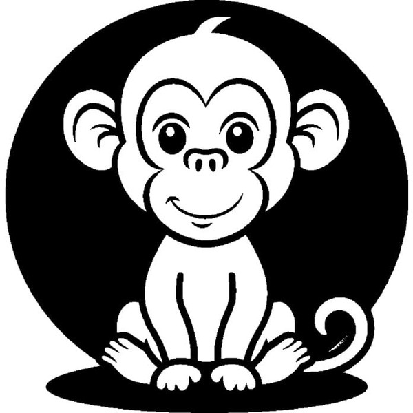'Cute Monkey Sitting' Rubber Stamp - Unmounted Design for Crafting