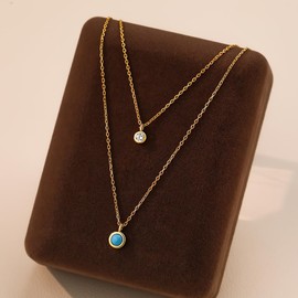 Bellitia Jewelry Turquoise Pendant Necklace for Women, Stacked Layered Necklaces Dainty Gold Necklace CZ Jewelry Set