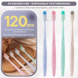 Cepillos de Dientes Desechables 120 Piezas Envueltos Individualmente, Cerdas Suaves, Cepillos de Viaje a Granel para Adultos Niños Huéspedes Hotel Hogar Camping Donación – 4 Colores, Paquete Manual Mini de Valor