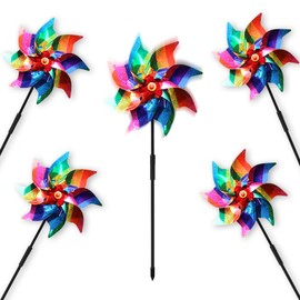 Reflective Bird Scarer Windmill,Windmills Scare Birds Pigeons Deterrent,Colorful Rainbow Pinwheel Wind Spinners for Protection of Garden Crops, Fruits, Flowers, Lawns (5Pcs) (5PCS-A)