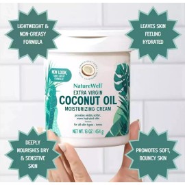 Naturewell Extra Virgin Coconut Oil Moisturizing Cream, 2Pack ( 453.5g Each)