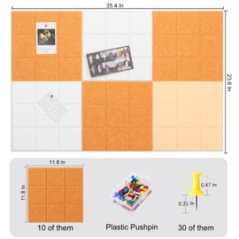 Customizable Felt Bulletin Board Wall Tiles for Home Decor – 6-Pack 11.8"x11.8" Reusable Panels with Creative Color Options, Wall Organization & Noise-Reducing Design (Style2)