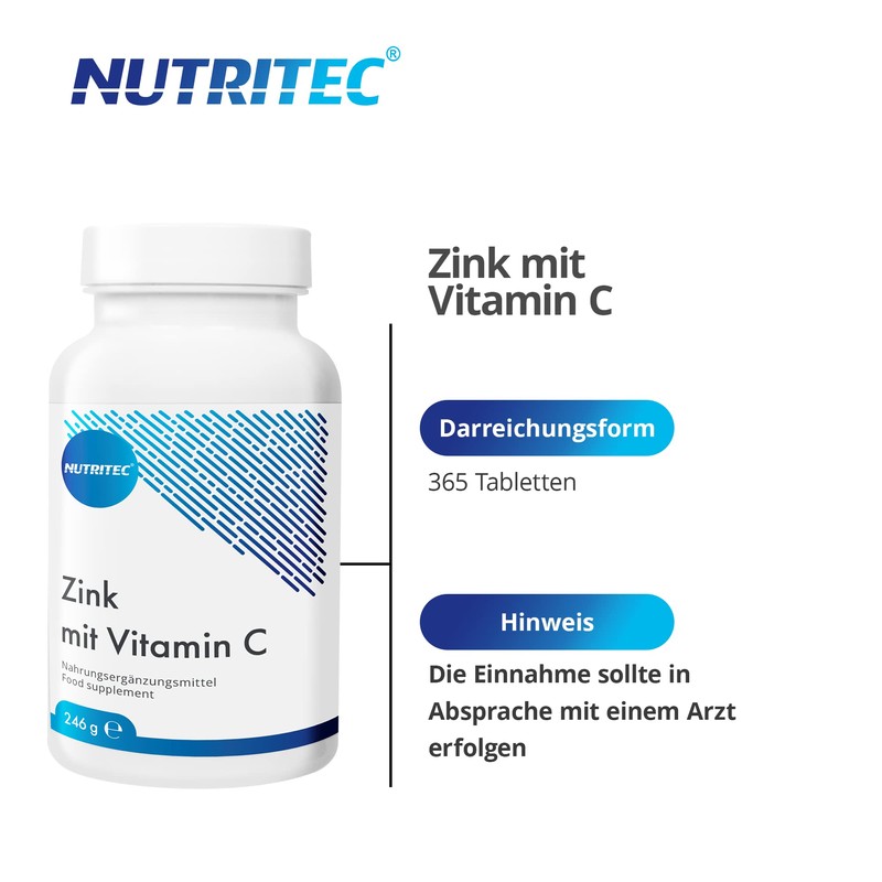 Nutritec Zinc with Vitamin C 365 Tablets, High Dose, Dietary