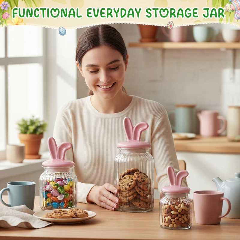 Potchen Easter Glass Jars with Airtight Lids Set of 3,