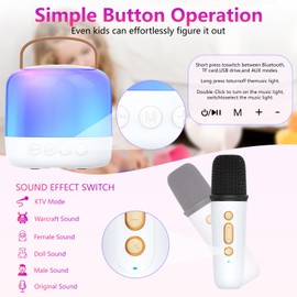 Mini Karaoke Machine with 2pcs Wireless Microphones,Portable Bluetooth Speaker for Kids and Adults with LED Ambience Light,Gifts for Girls and Boys 4 5 6 7 8 9 10 12 Year Old Birthday Party Home