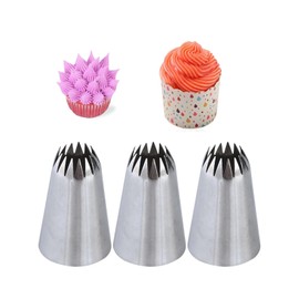 6B Piping Tip,Large 6B Pasry Tip,Open Star Icing Tip 6B,Seamless French Star Tip for Piping Eclairs,3 Pcs
