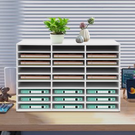 DOONARCES 27 Slots Desktop File Sorter Literature Organizer Mail Paper Storage Cabinet Large PVC Classification Display Cabinet for Files Documents Letters, Office School Home Use (White)