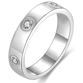 HIQUACC Stainless Steel Love Friendship Ring Titanium Steel Ring for Women Cubic Zirconia Ring (Silver 7)