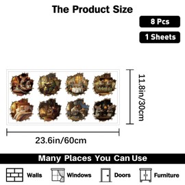 PLIGREAT 8 Pcs 3D Reading Mouse Wall Decal, Cute Sleeping Mouse Hole Wall Sticker Removable Vinyl Peel and Stick Wall Decor for Kids Room Nursery Bathroom Kitchen Home Corner Decoration