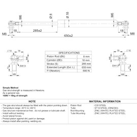 Generic Universal Gas Struts Spring Ball Joint | 100-1000 Newton | Length Options 200 mm to 900 mm | Heavy-Duty | Lift Support System (650MM, 600 N)
