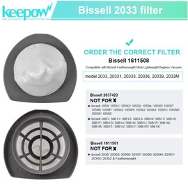 KEEPOW 2033 - Filtro de aspiradora compatible con Bissell Palo ligero sin bolsa aspiradora 2033, 20331, 20333, 20336, 20339, 2033M (paquete de 8)