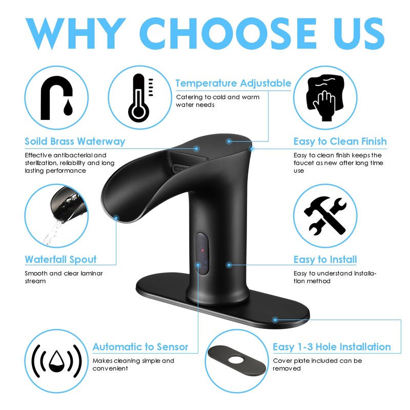 CDLODIN Automatic Sensor Touchless Waterfall Bathroom Sink Faucet, Modern Electronic