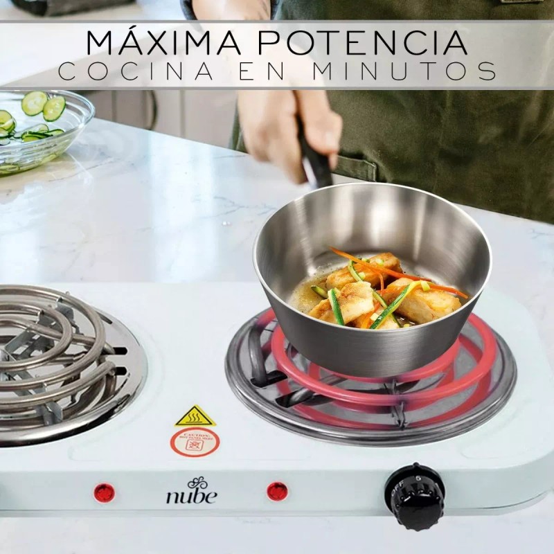Cuory Parrilla Eléctrica Dos Quemadores Doble Termostato Estufa Color Blanco