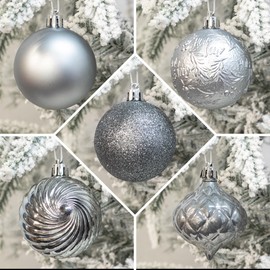 Art Beauty Grey Christmas Baubles 30pcs 60mm Shatterproof Christmas Tree Decoration Ornaments