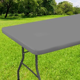 Smiry Rectangle Tablecloth, Elastic Fitted Flannel Backed Vinyl Tablecloths for 5ft Folding Tables, Waterproof Wipeable Table Covers for Indoor, Outdoor, Picnic and Camping (Grey, 36"x60")