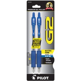 PILOT G2 Premium Refillable & Retractable Rolling Ball Gel Pens, Extra Fine Point, Blue Ink, 2-Pack (31015)