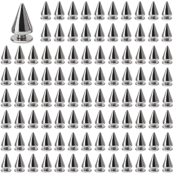 Juibao 100x Cone Spikes Studs with Screwbacks Punk Rivets, Double