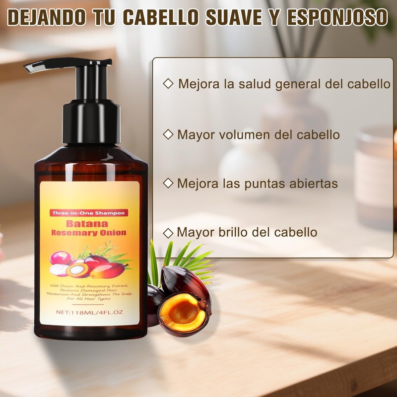 2PC Shampoo Romero, Batana Rosemary Onion 3 en 1 Shampoo,
