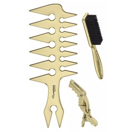BaBylissPRO Gold Trio Mix - Fade Brush, Styling Comb &  2-Pack Hair Clips