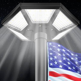 Flag Pole Light Solar Powered with Top Mount Accessories, Dusk to Dawn Solar Flagpole Light IP67 Waterproof Upgraded Smart Charge Discharge Algorithm Technology for 12+ Hours Lighting