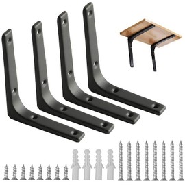 nuoshen 4PCS Shelf Bracket,6 x 5 Inch 90 Degree Right Angle Brackets Heavy Duty l Brackets for Table Bookshelf Wood Board Furniture Window with Screws(Black)