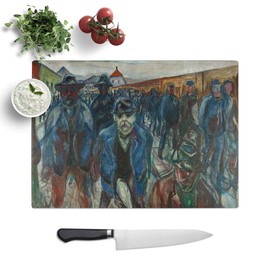 Kitchen Chopping Board Glass - Edvard Munch Workers on Their Way Home - Textured Worktop Saver Cutting Board - Heat Resistant, Shatterproof and Hygenic - 28.5 x 20 cm