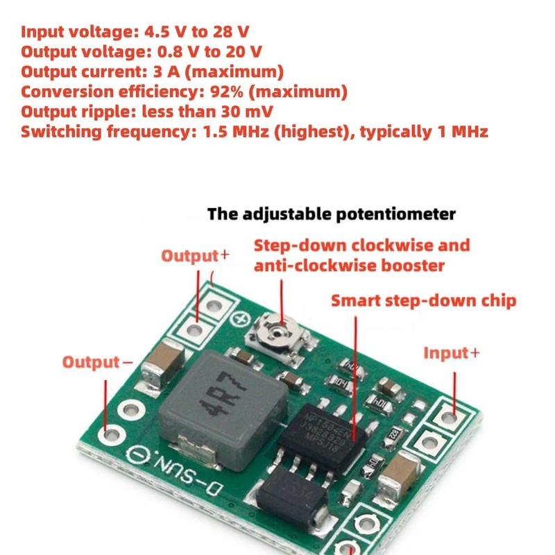 6Pcs MP1584EN Buck Converter, QEBIDUM MP1584 Mini DC-DC Reduction Voltage