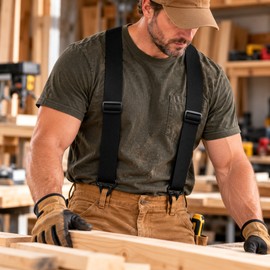 Heavy Duty X-Back Suspenders for Men – Adjustable 4-Hook Elastic Work Suspenders for Secure Pants Support on the Job