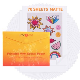 HTVRONT Printable Vinyl Sticker Paper - 70 Sheets Matte Sticker Paper for Inkjet Printer & Laser Printer, 100 g Waterproof Sticker Paper Dries Quickly & Tear Resistant,8.5"x11"