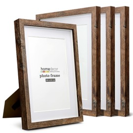 Shadow Box Frame, 4 Pack Picture Frame Set, Wall Picture Frame, Farmhouse Wood Rustic Picture Frames with Tempered Glass Gallery Wall Tabletop Display (8X10 Mat 6X8, Brown)