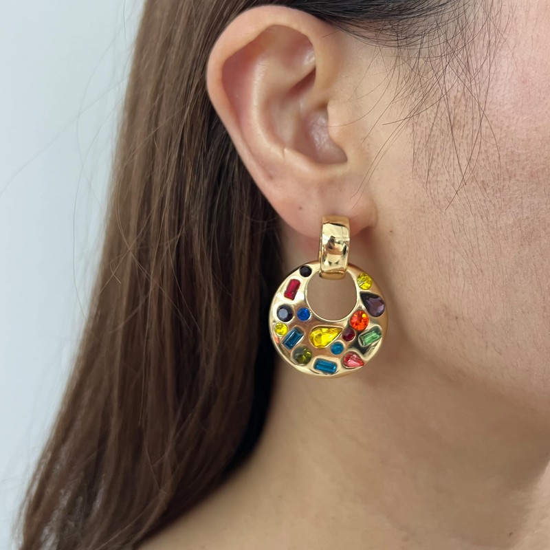 UPOWKA Multicolor Crystal Chunky Dangle Door Knocker Earrings,Statement Fashion Jewelry