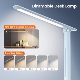 BICKON Dimmable LED Desk Lamp, Timer Table Lamp, 5 Lighting Colour Modes, 15-100% Continuous Dimming, Touchable Table Lamp with USB Charging Port, Reading Lamp for Children, Learning, Office, Work,