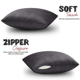 Moonlight Bedding Cushion Covers 45 x 45 cm Soft Velvet Square Throw Pillowcases Invisible Zipper 18x18 Inches Pack of 2 Charcoal Cushion Cover for Sofa Couch Chair Bedroom Car