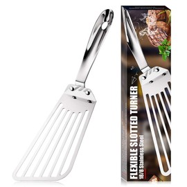 KSENDALO 12.6" Metal Spatula, 304 Stainless Steel Fish Spatula With Long Wide Blade, Good Fish Turner Spatula with Easier Flipping, Frying, Silver(Style 1)